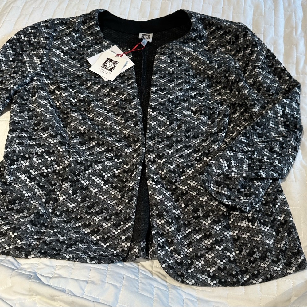 ANNE KLEIN 0X (size 14-16) Plus Sized Knit Jacquard Open Front Jacket NEW